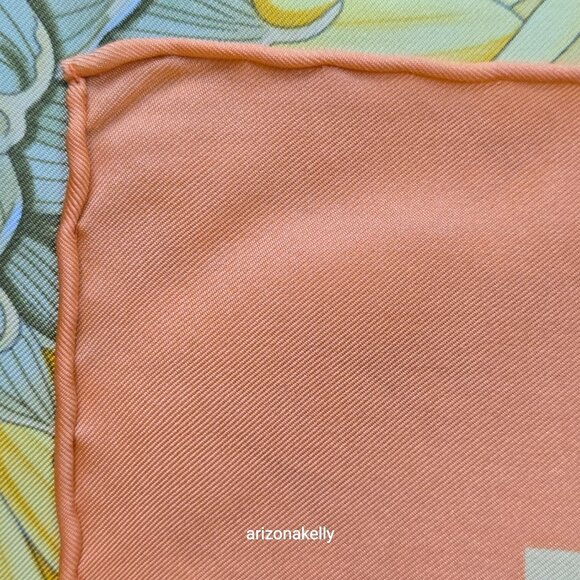 Large Silk Twill Scarf Hand-Rolled Sunflowers Floral Orange Yellow - Picture 2 of 12